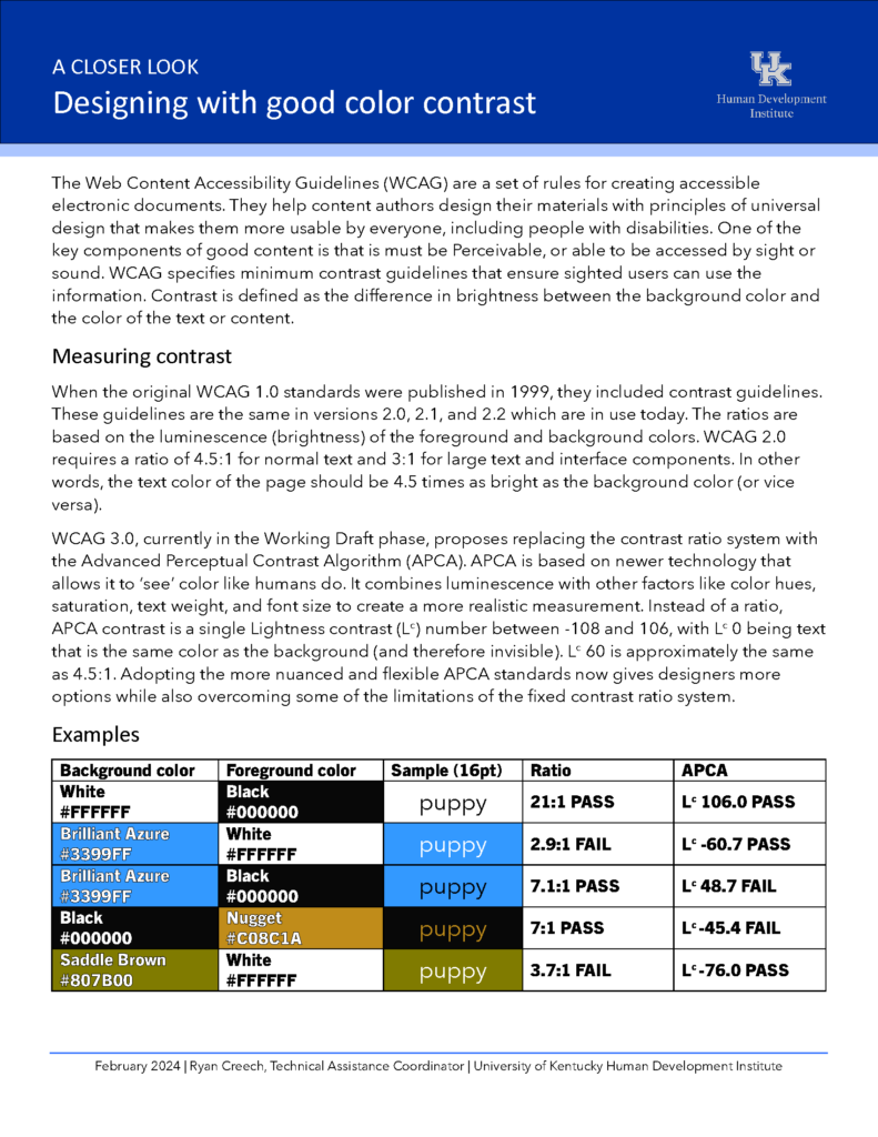 Color contrast & APCA Tip Sheet (accessible version)
