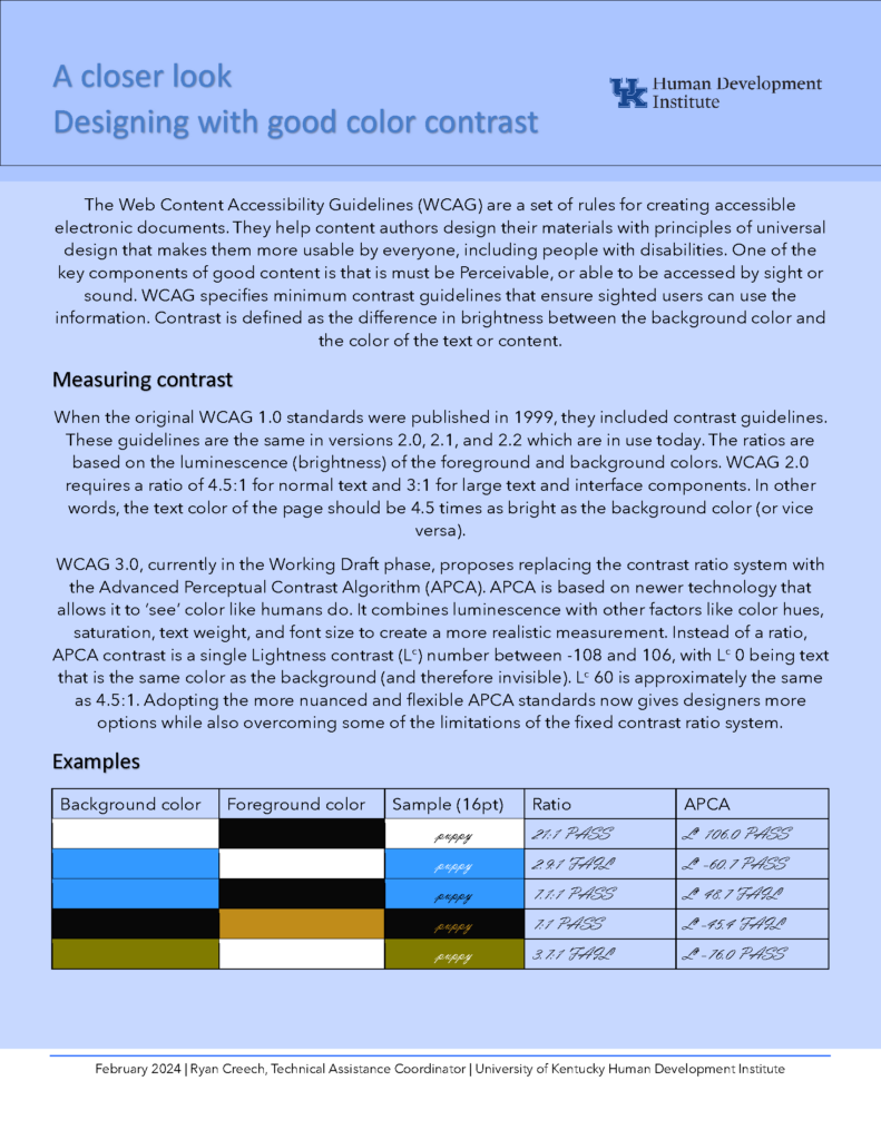 Color contrast & APCA Tip Sheet (inaccessible version)